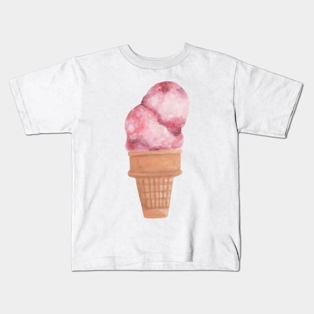 Waffle ice cream watercolor Kids T-Shirt by GinaaArts